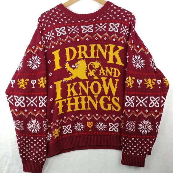 Game of Throne Sweater Men XXL Ugly Christmas Party Fair Isle I Drink Know Thing - Picture 1 of 12